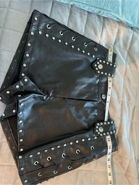 Nasty Gal Black Faux Leather Studded Lace-Up Shorts